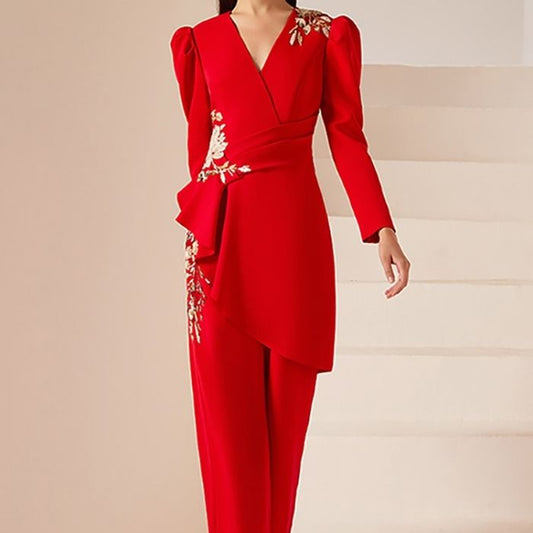 elegant-jumpsuit-festlich-v-ausschnitt-breite-schulter-asymmetrische-stickerei-lassig-chic-klassisch-original-rot