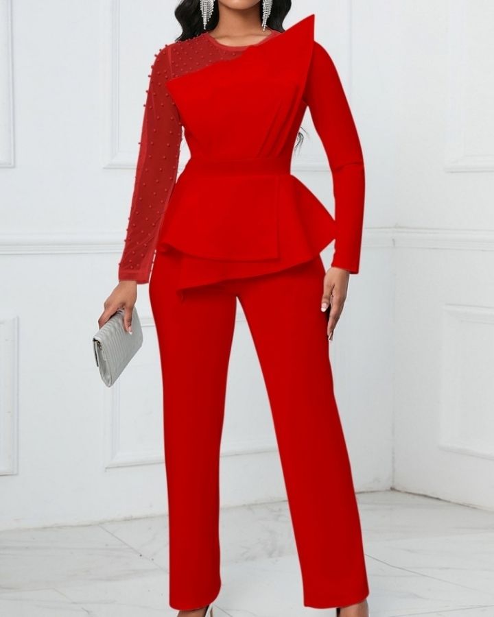 jumpsuit-damen-festlich-stilvolle-front-design-mesh-einzelne-ärmel-bleistifthose-einfache-farbe-o-ausschnitt-elegant