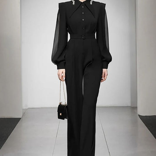    schwarzer-jumpsuit-laternenarmel-patchwork-taille-elegantes-langarmhemd-kragen-knopfleiste-design
